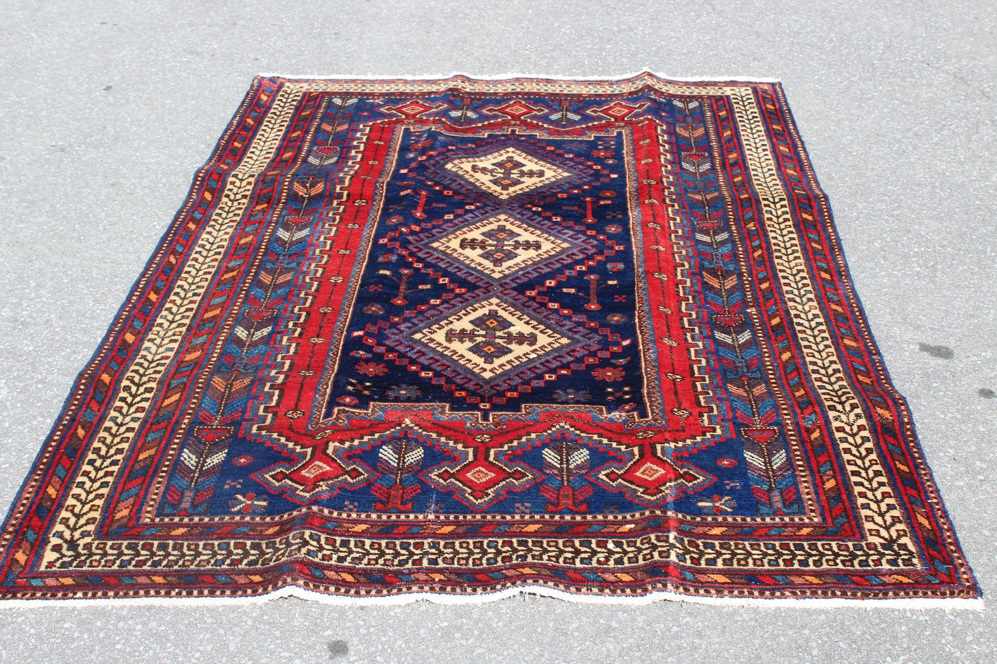 Red Blue 5x7  Vintage Rug | Tribal Oriental Persian Rug | Kazak Bohemian Rug | Handmade Rug | One of a Kind Rug