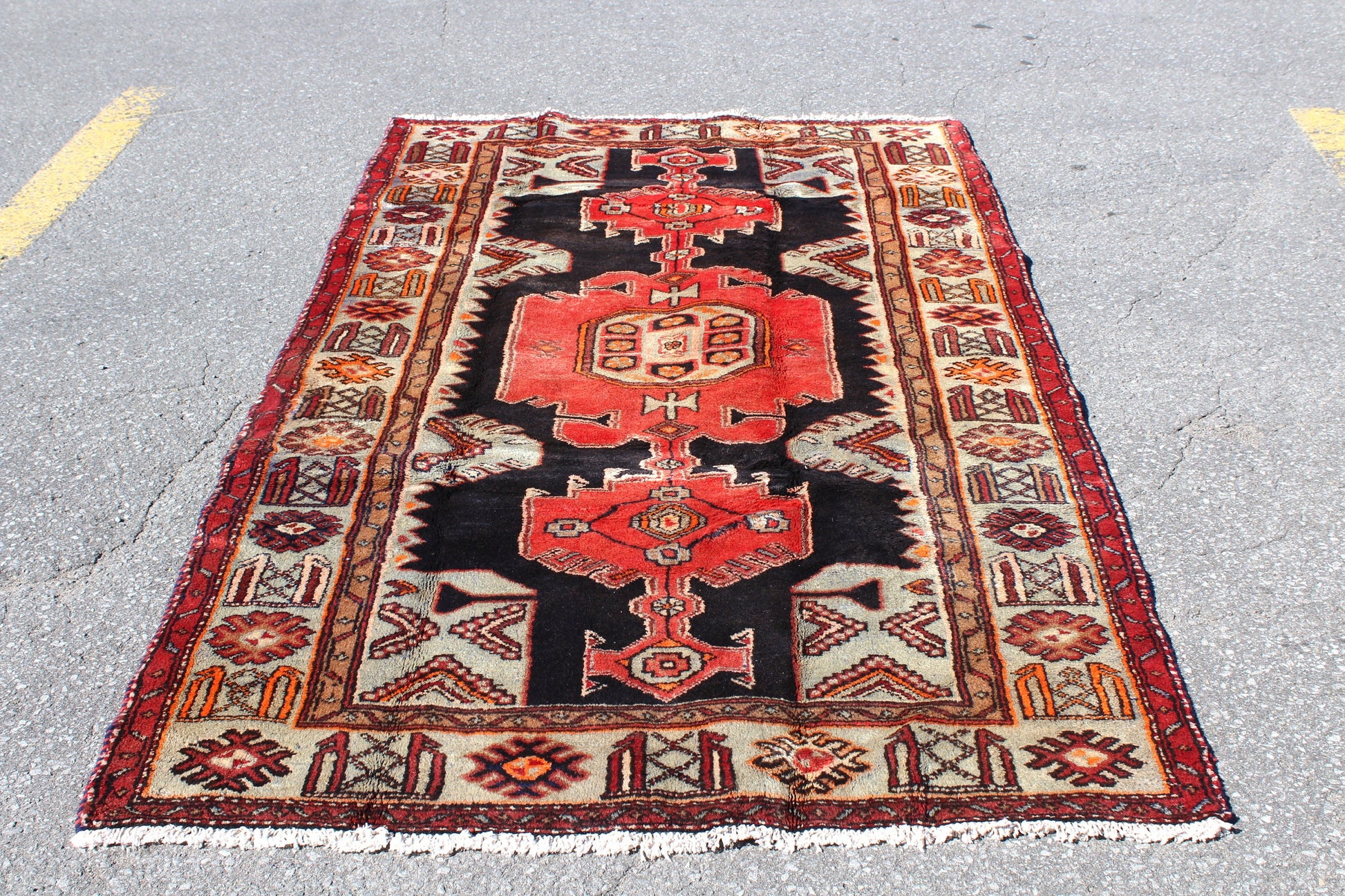 Pink Black 4x7  Vintage Rug | Tribal Oriental Persian Rug | Kazak Bohemian Rug | Handmade Rug