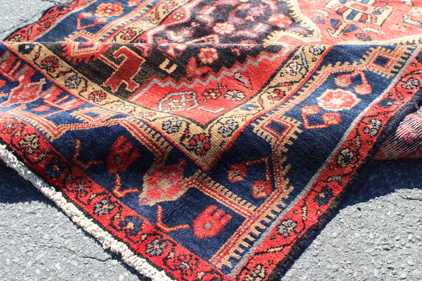 Red 4x8 Vintage Long Pink Rug | Handmade Tribal Turkish Rug