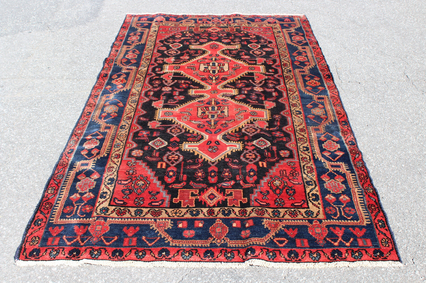 Red 4x8 Vintage Long Pink Rug | Handmade Tribal Turkish Rug
