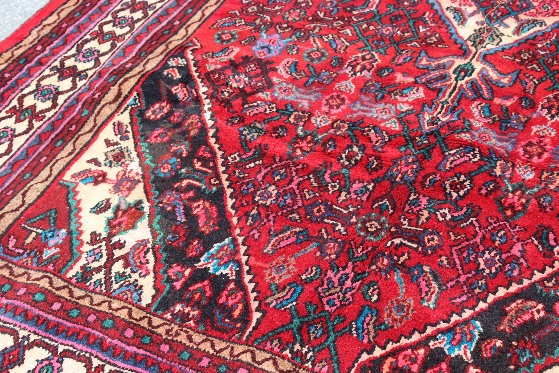 Bright Red 7x10 Oriental Persian Rug | Bold Handmade Vintage
