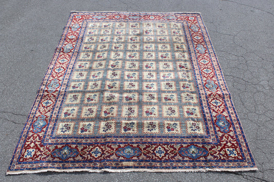 Red Blue 7x10 Vintage Rug | Tribal Oriental Persian Rug | Kazak Bohemian Rug | Handmade Rug