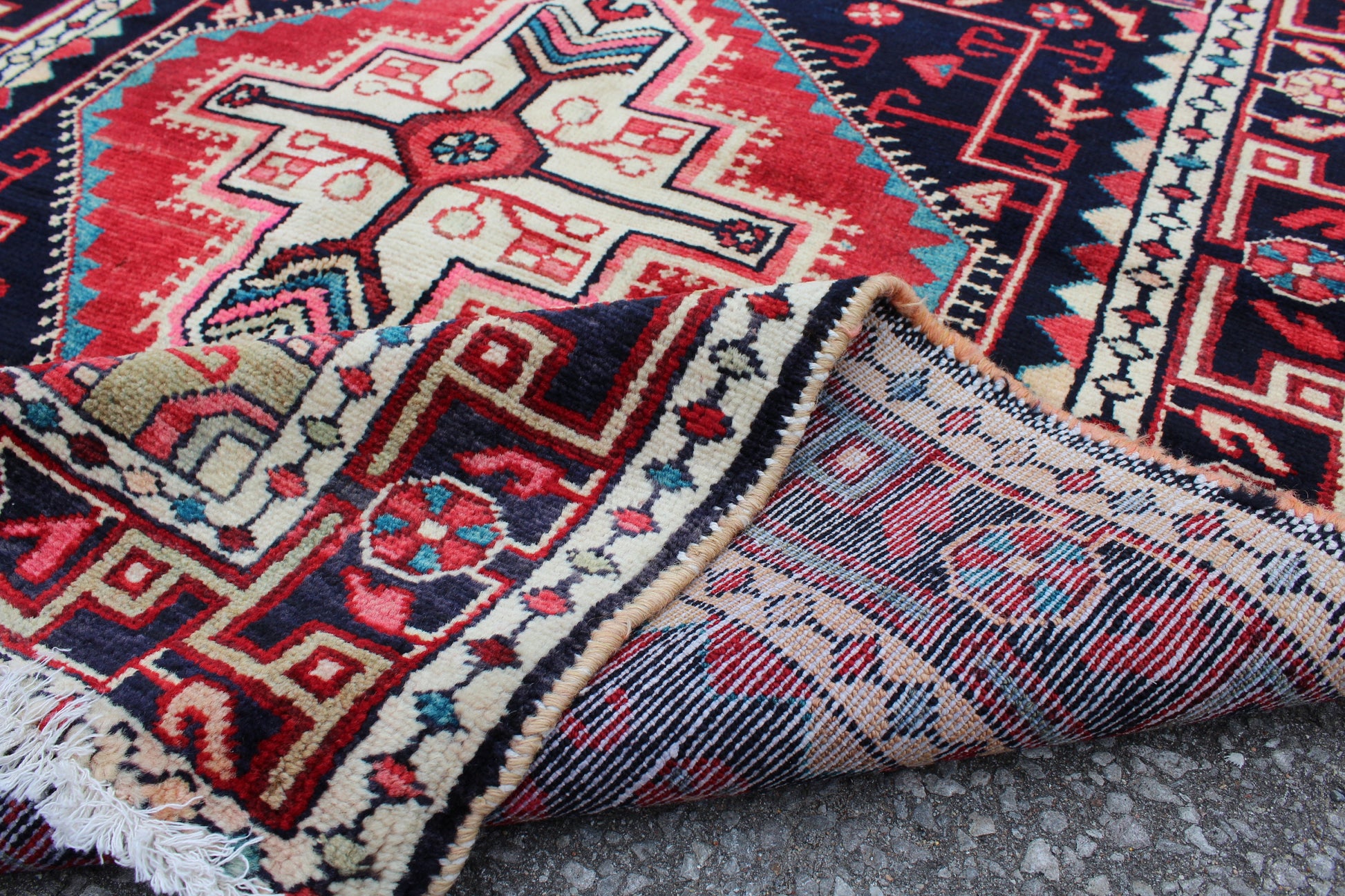 Red Black 4x5 Vintage Rug | Tribal Oriental Persian Rug | Kazak Bohemian Rug | Handmade Rug