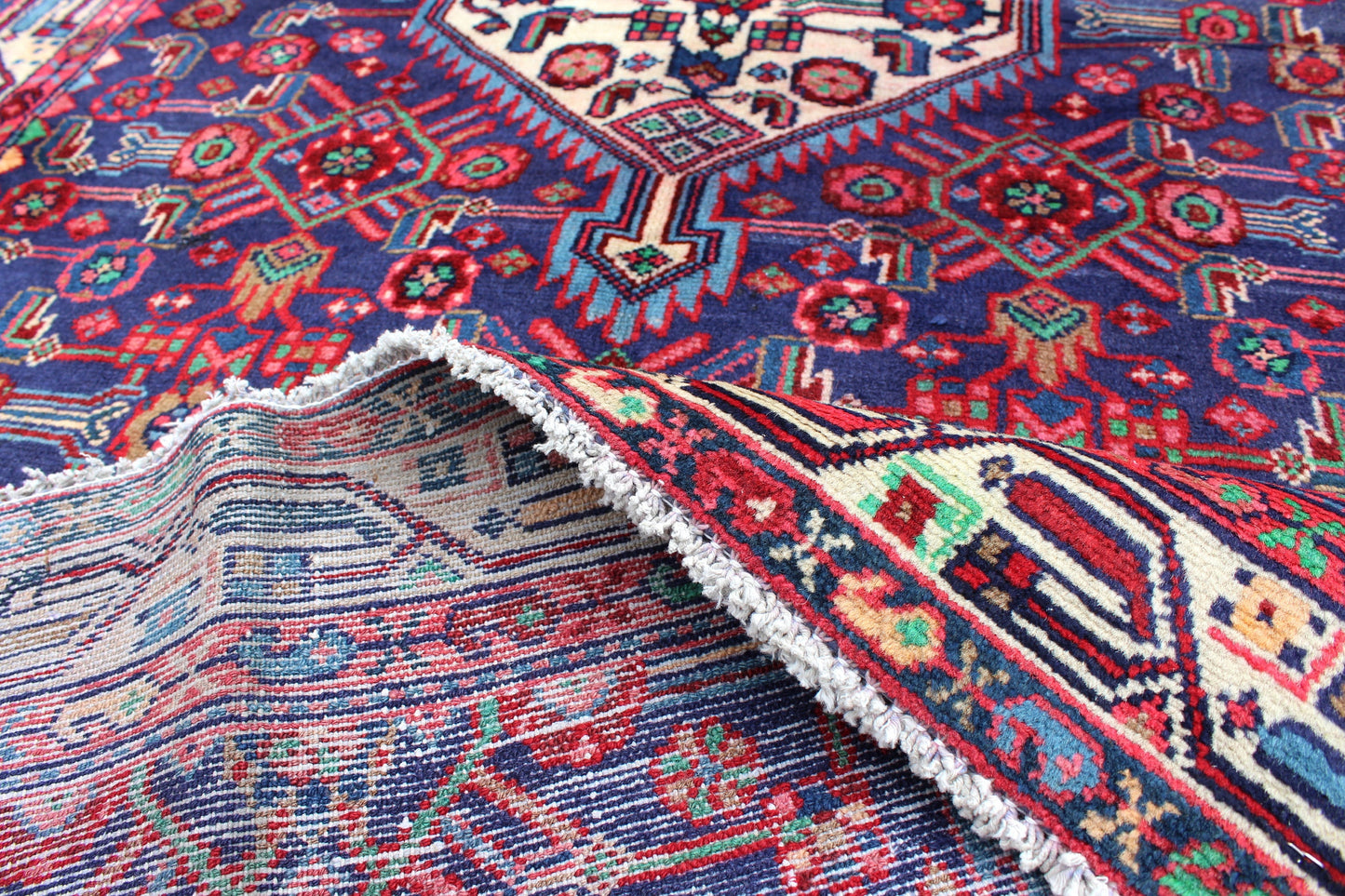 Blue Orange 4x6 Vintage Rug | Tribal Oriental Persian Rug | Kazak Bohemian Rug | Handmade Rug