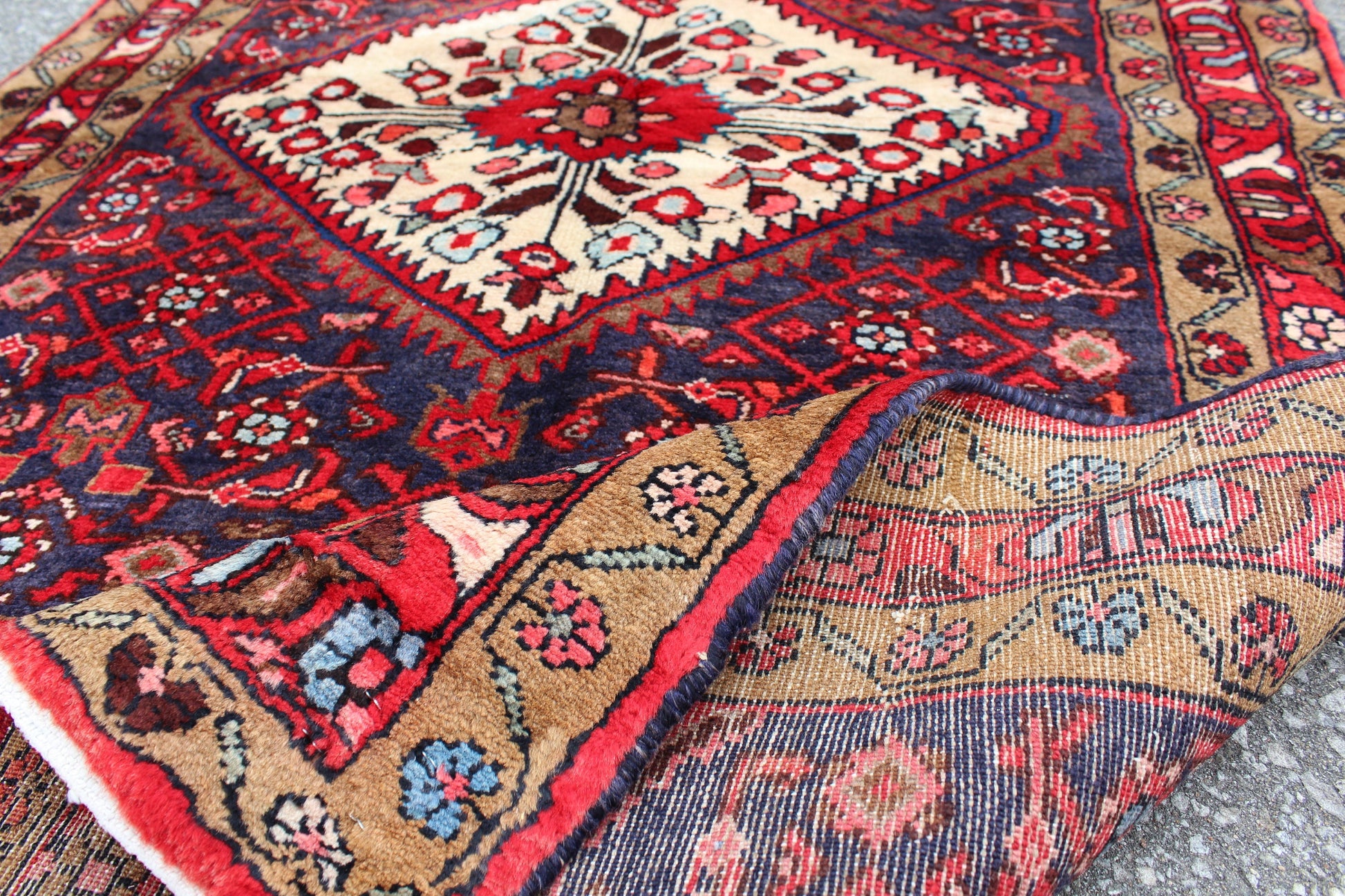 Blue Red 3x6 Vintage Rug | Tribal Oriental Persian Rug | Kazak Bohemian Rug | Handmade Ru3