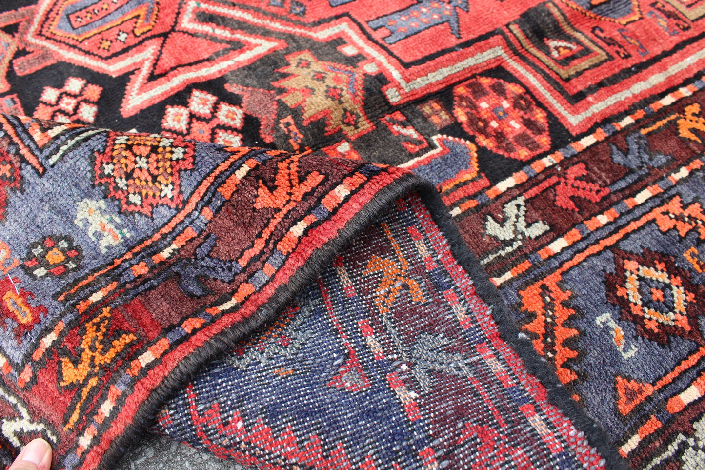 Red Blue 3x7 Vintage Rug | Tribal Oriental Persian Rug | Kazak Bohemian Rug | Handmade Rug