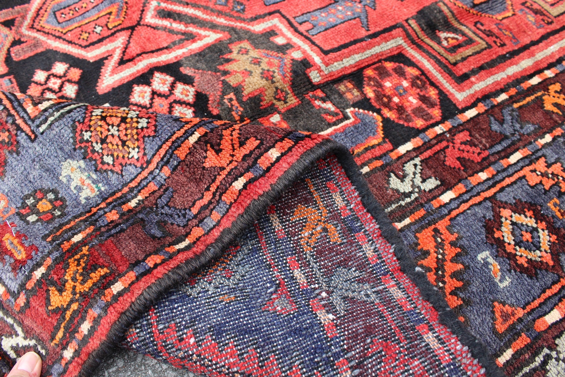 Red Blue 3x7 Vintage Rug | Tribal Oriental Persian Rug | Kazak Bohemian Rug | Handmade Rug