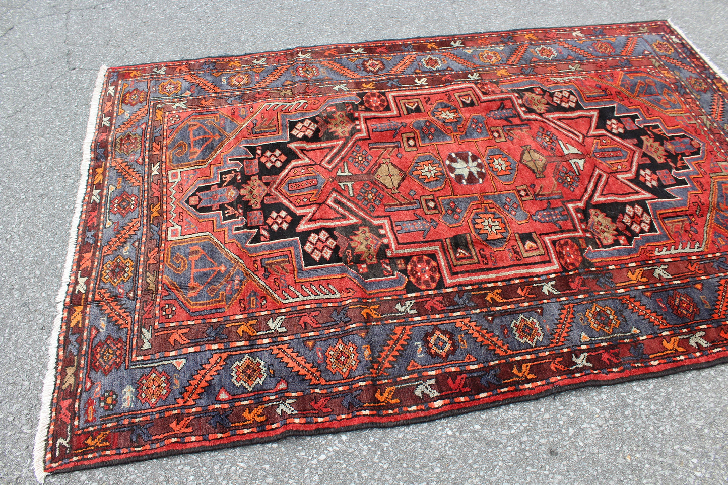 Red Blue 3x7 Vintage Rug | Tribal Oriental Persian Rug | Kazak Bohemian Rug | Handmade Rug