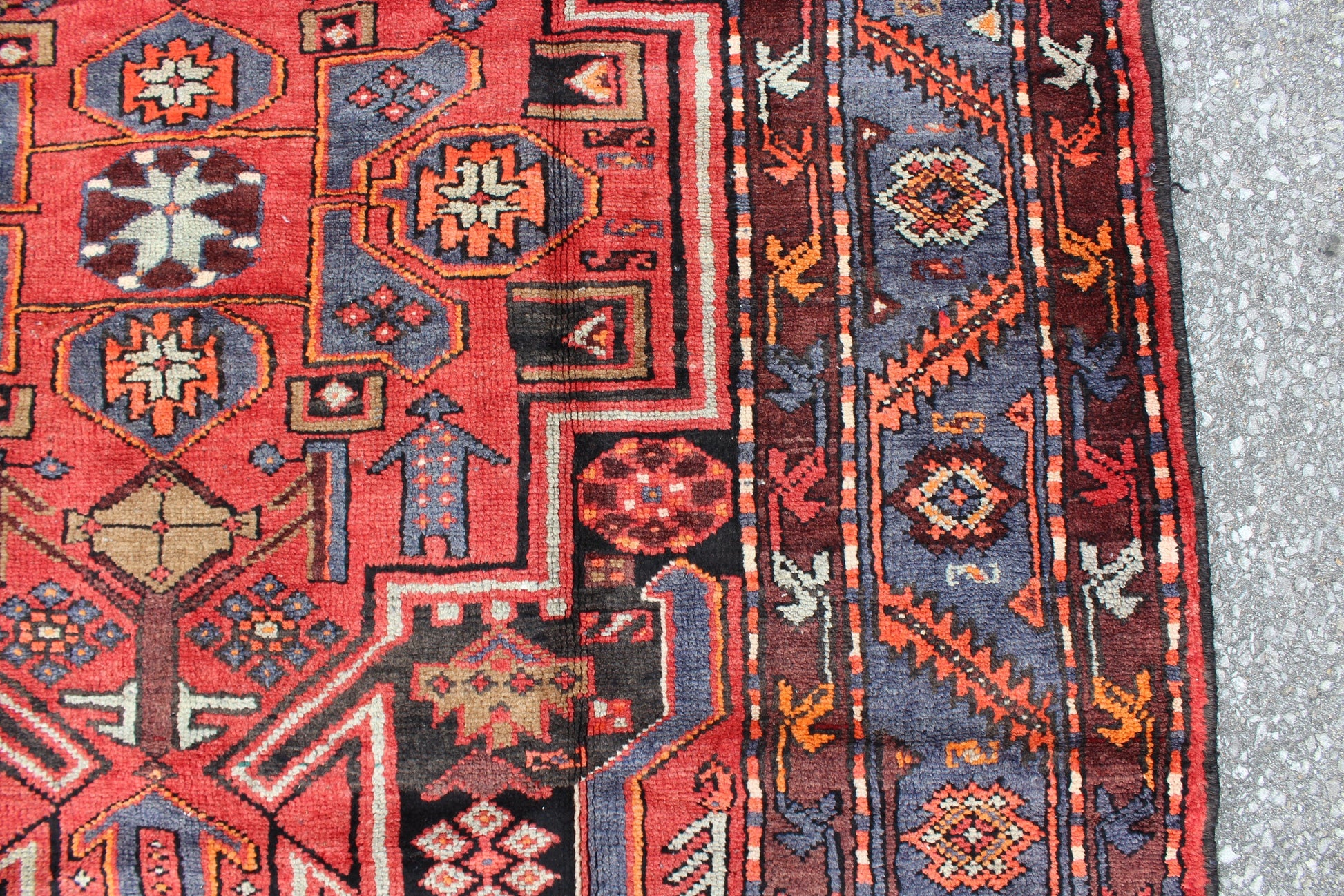 Red Blue 3x7 Vintage Rug | Tribal Oriental Persian Rug | Kazak Bohemian Rug | Handmade Rug