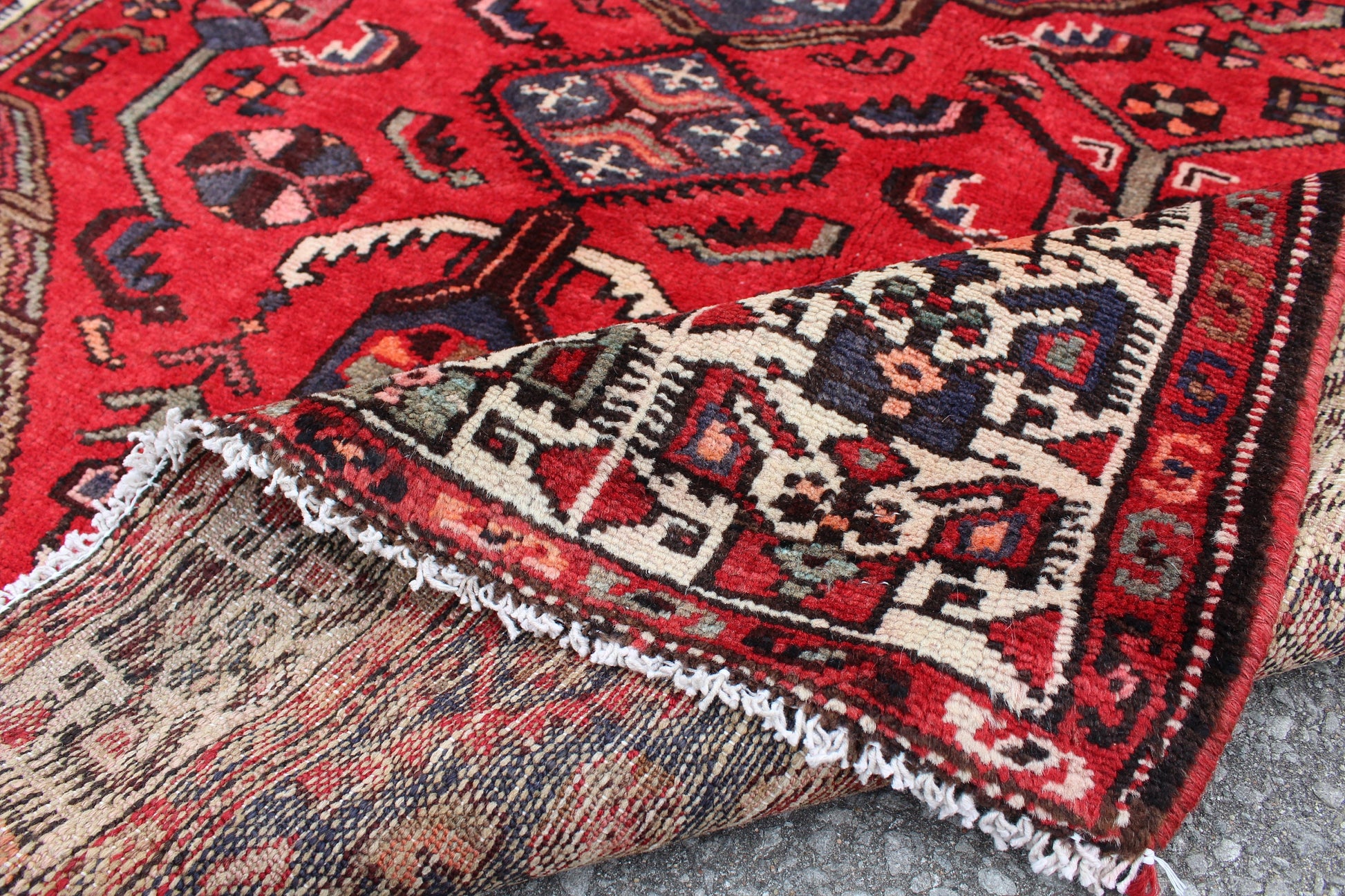 Red Blue 5x7  Vintage Rug | Tribal Oriental Persian Rug | Kazak Bohemian Rug | Handmade Rug