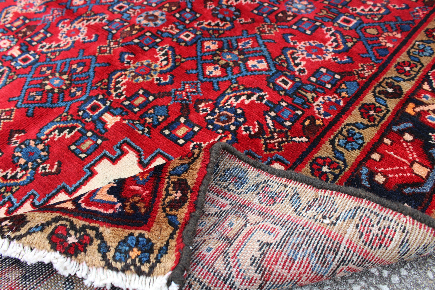 Red Blue 5x8 Vintage Rug | Tribal Oriental Persian Rug | Kazak Bohemian Rug | Handmade Rug