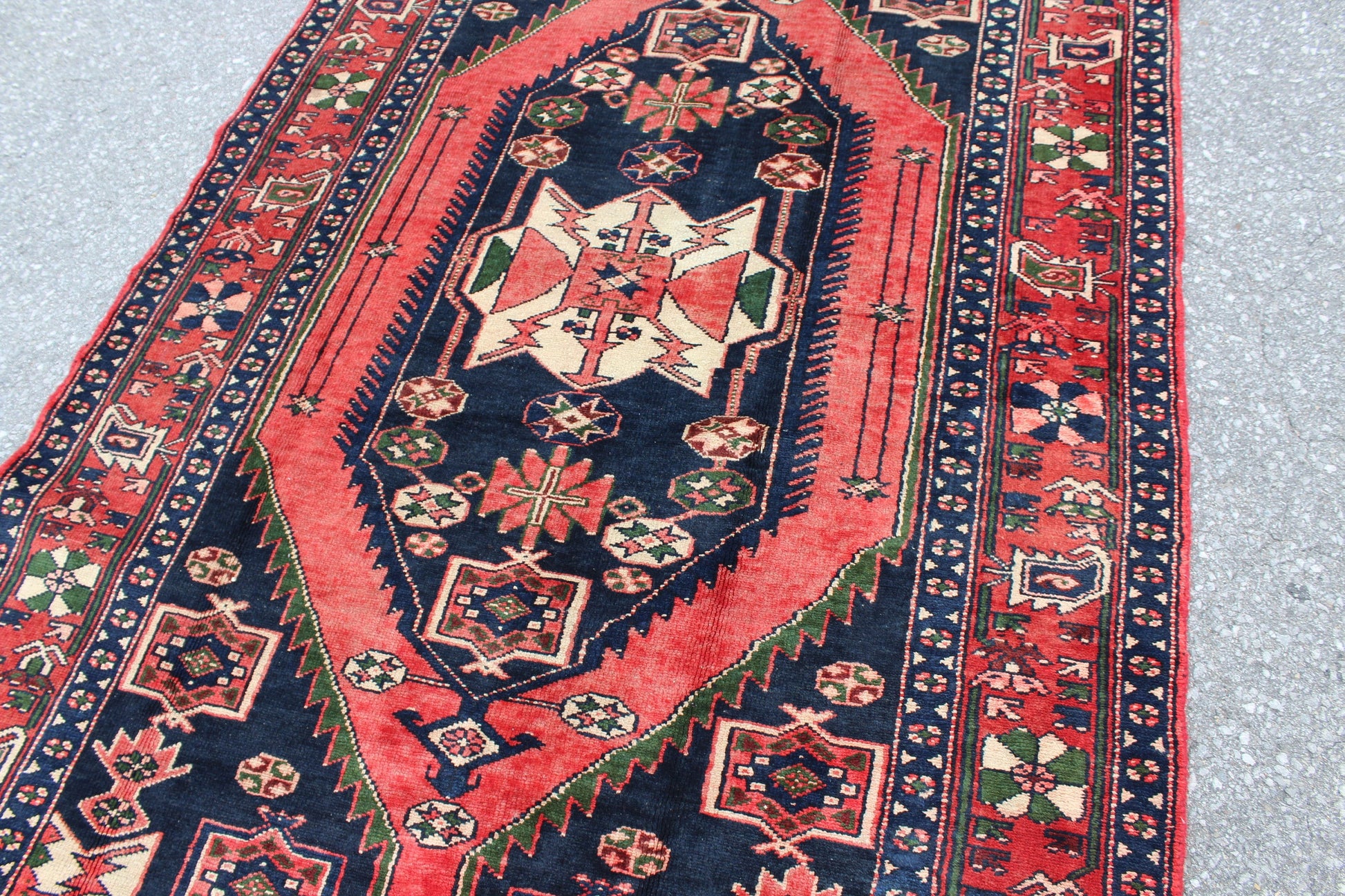 Red Blue 4x7 Vintage Rug | Tribal Oriental Persian Rug | Kazak Bohemian Rug | Handmade Rug