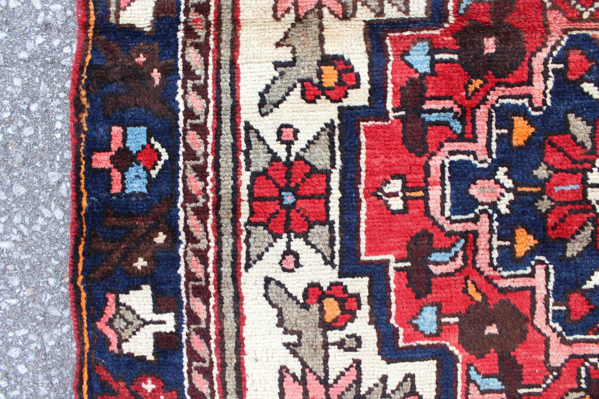 Red Blue 4x5 Vintage Rug | Tribal Oriental Persian Rug | Kazak Bohemian Rug | Handmade Rug