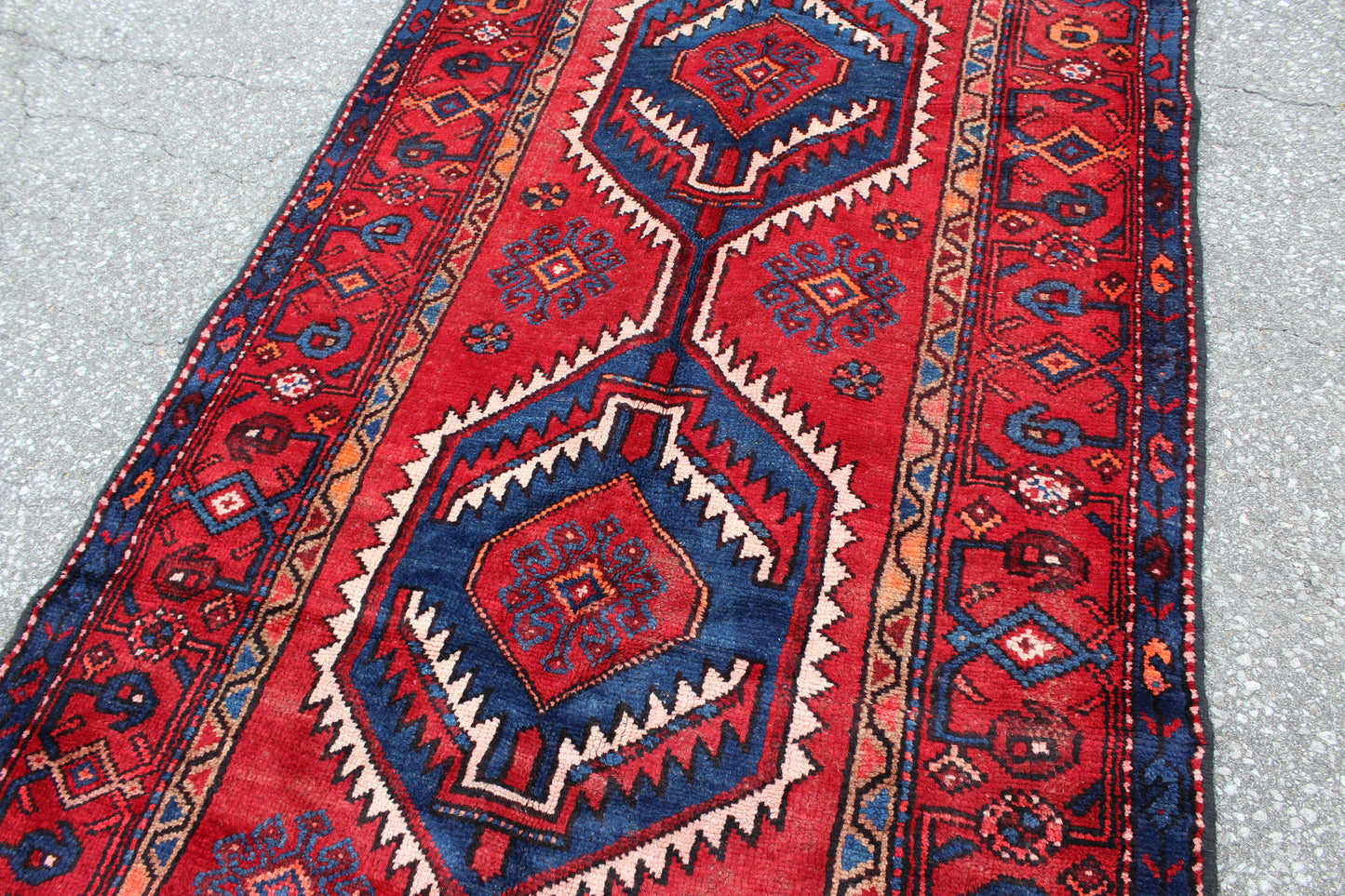 Red Blue 3x6 Vintage Runner Rug | Tribal Persian Turkish Style Rug