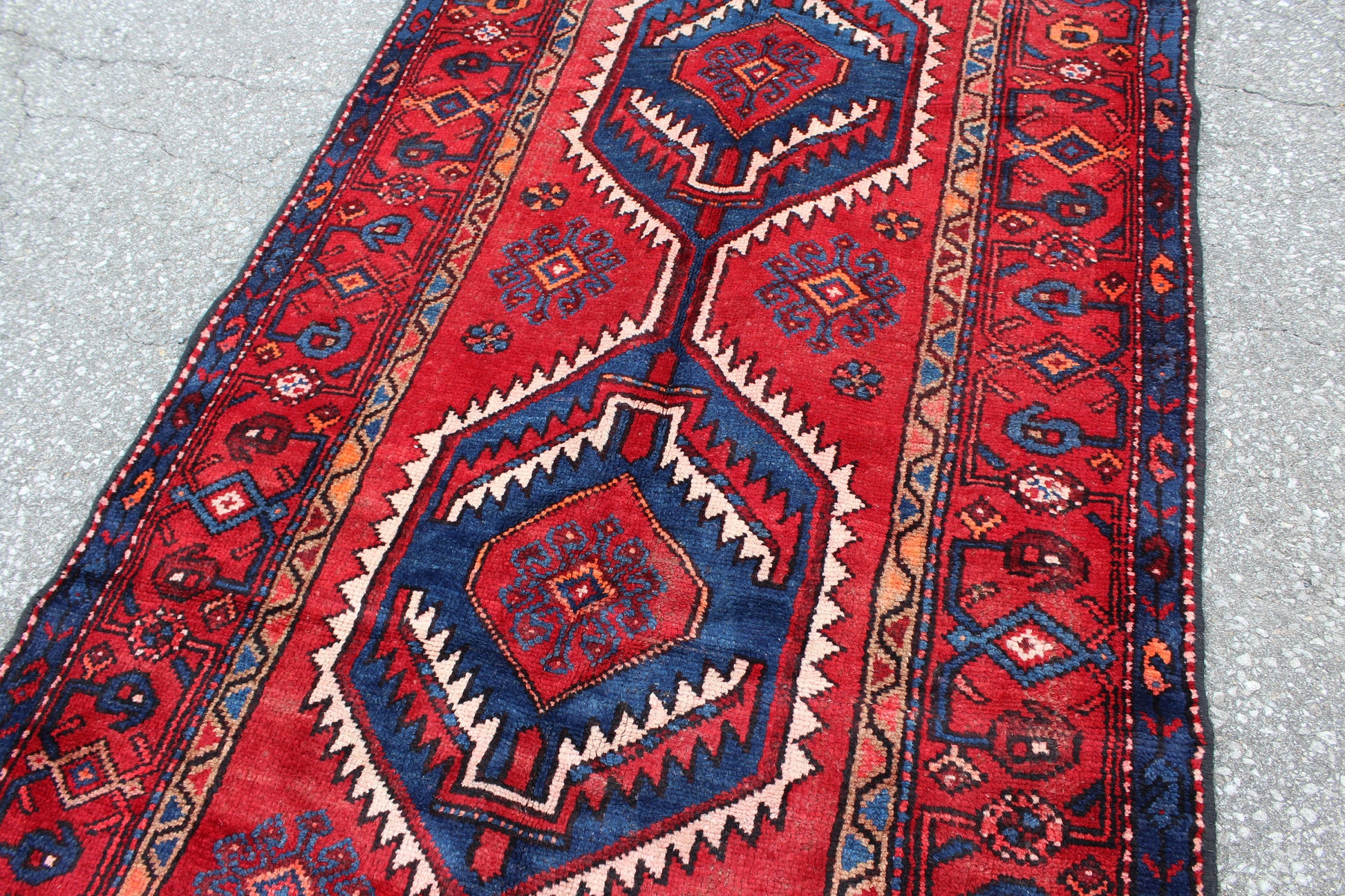 Red Blue 3x6 Vintage Runner Rug | Tribal Persian Turkish Style Rug
