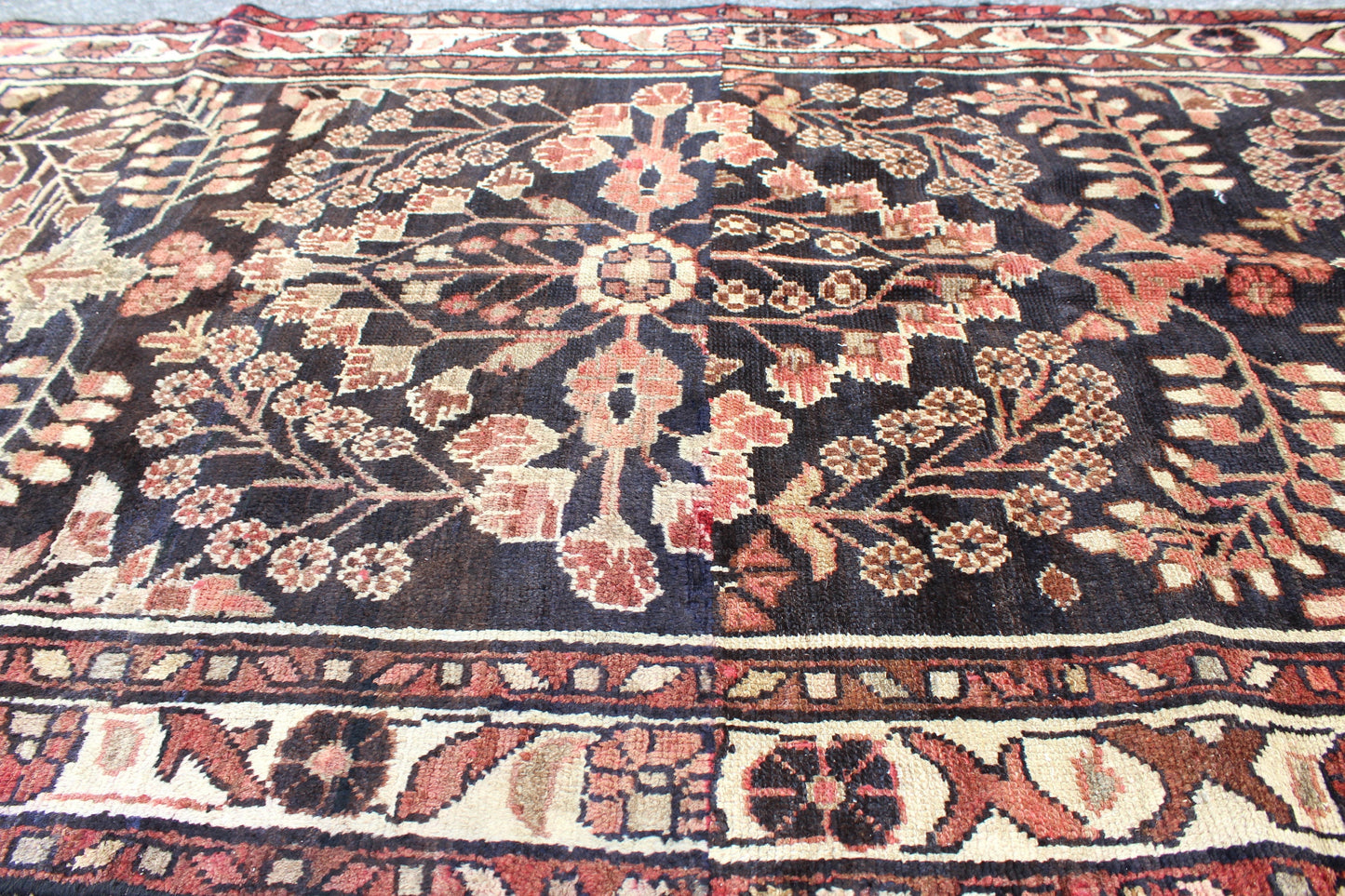 Black Oriental 3x8 Runner Rug | Coral Beige Florals