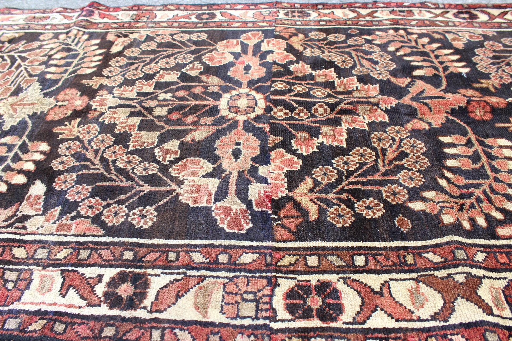 Black Oriental 3x8 Runner Rug | Coral Beige Florals