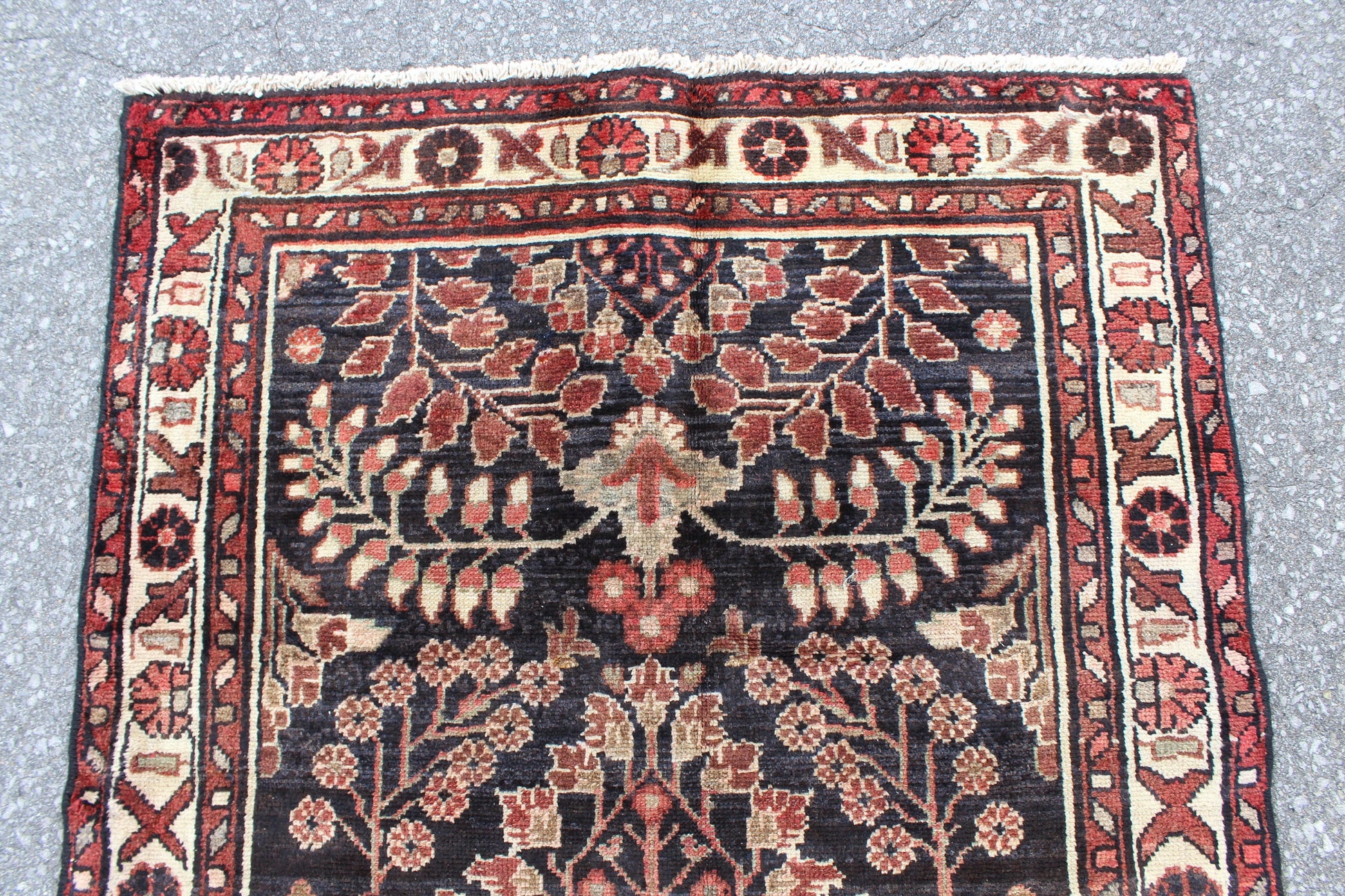 Black Oriental 3x8 Runner Rug | Coral Beige Florals