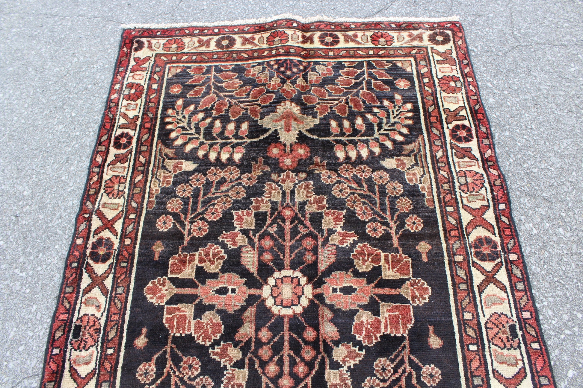 Black Oriental 3x8 Runner Rug | Coral Beige Florals