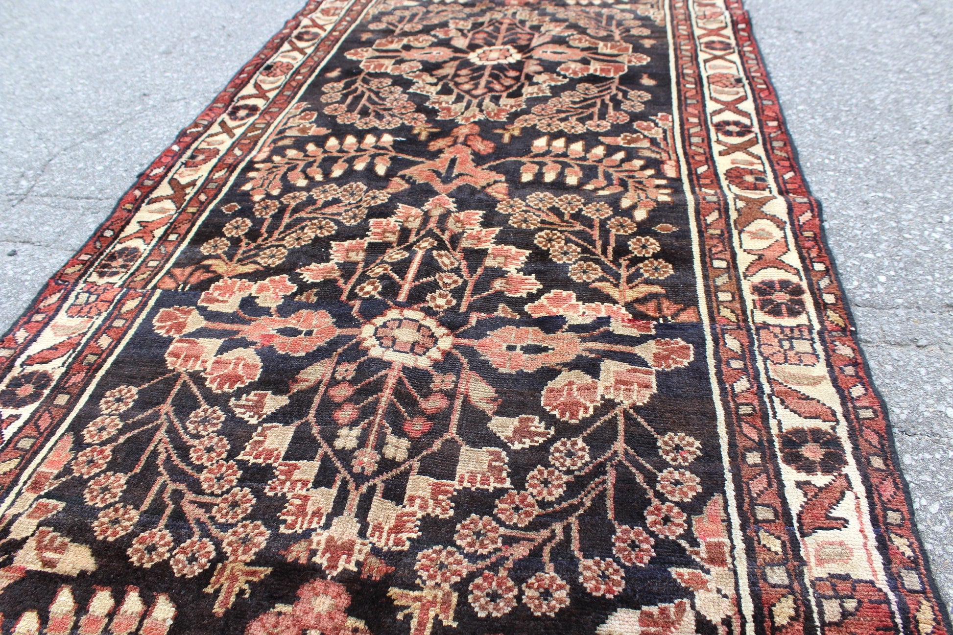 Black Oriental 3x8 Runner Rug | Coral Beige Florals