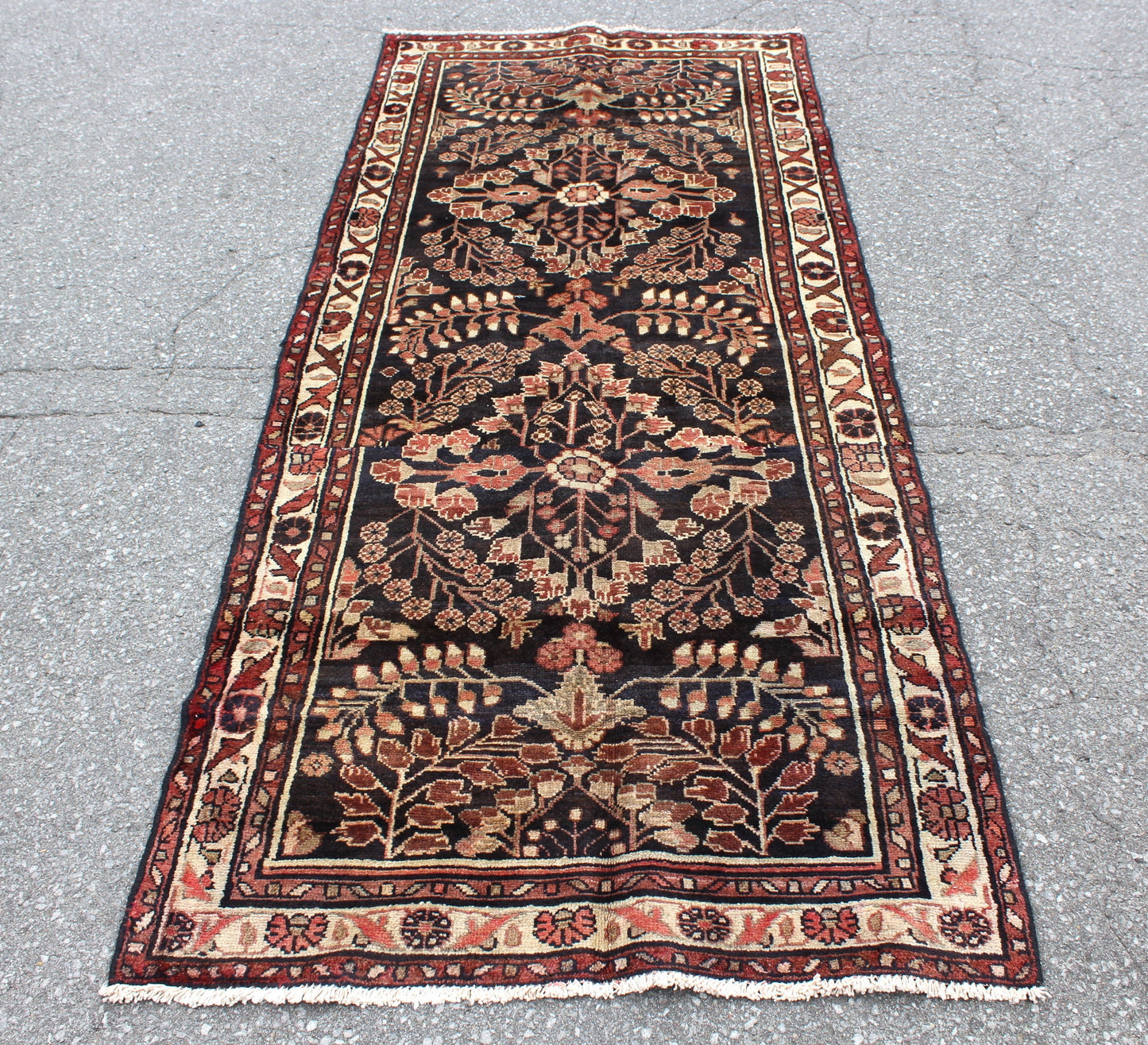 Black Oriental 3x8 Runner Rug | Coral Beige Florals