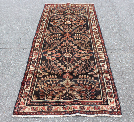 Black Oriental 3x8 Runner Rug | Coral Beige Florals